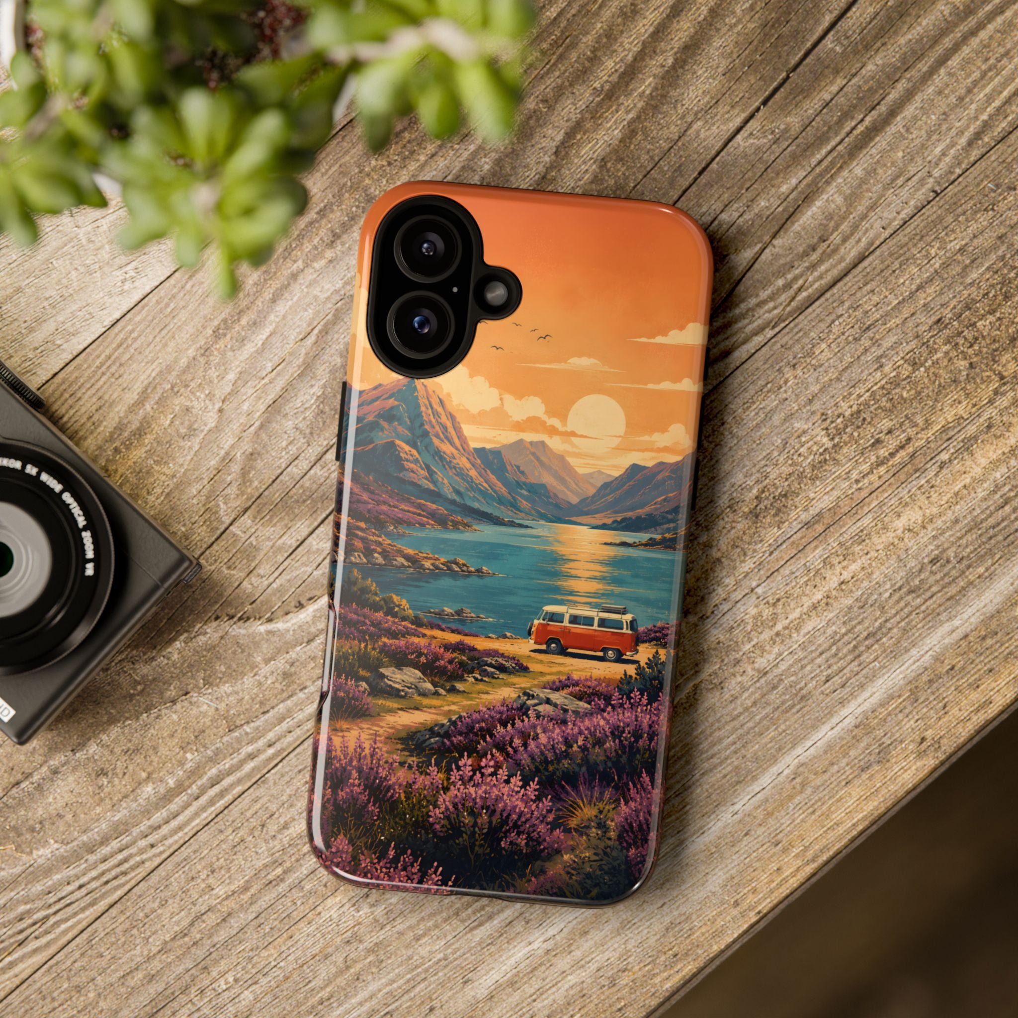 Highland Road Trip Phone Case – Scottish Loch Sunset & Heather Landscape