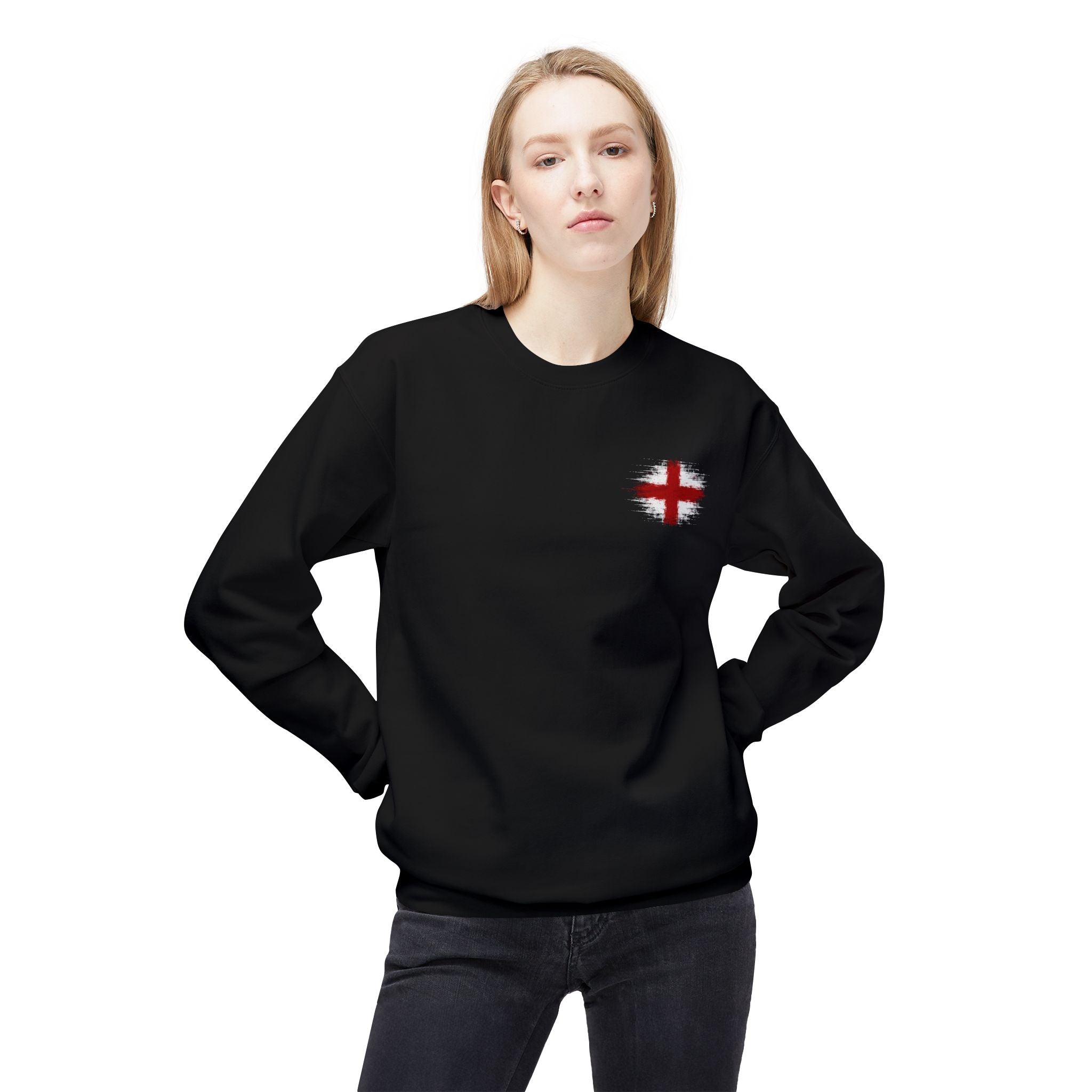 England Flag Crewneck Sweatshirt — Distressed St George Cross Pullover