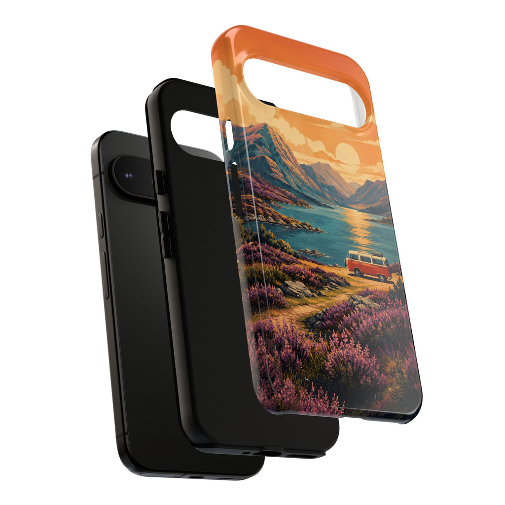 Highland Road Trip Phone Case – Scottish Loch Sunset & Heather Landscape