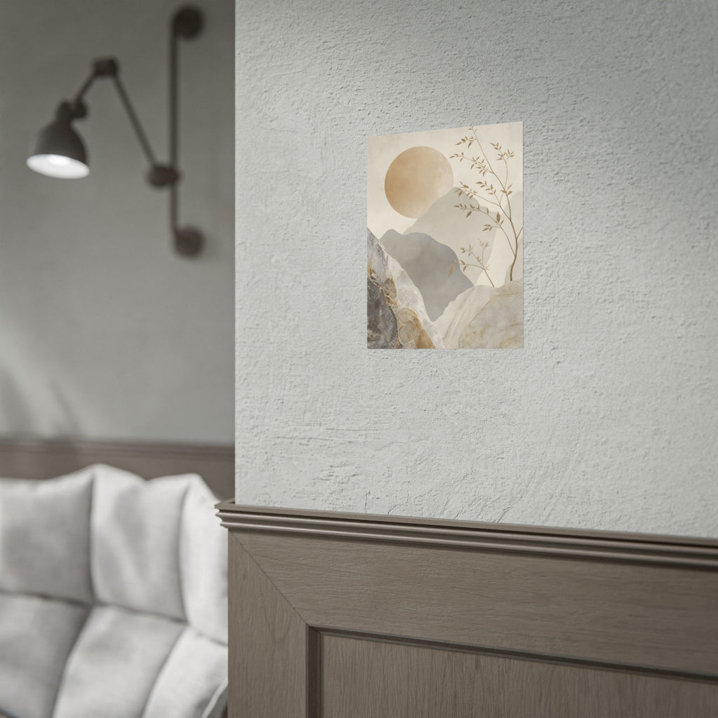 Neutral Minimalist Mountain Sun Rolled Poster