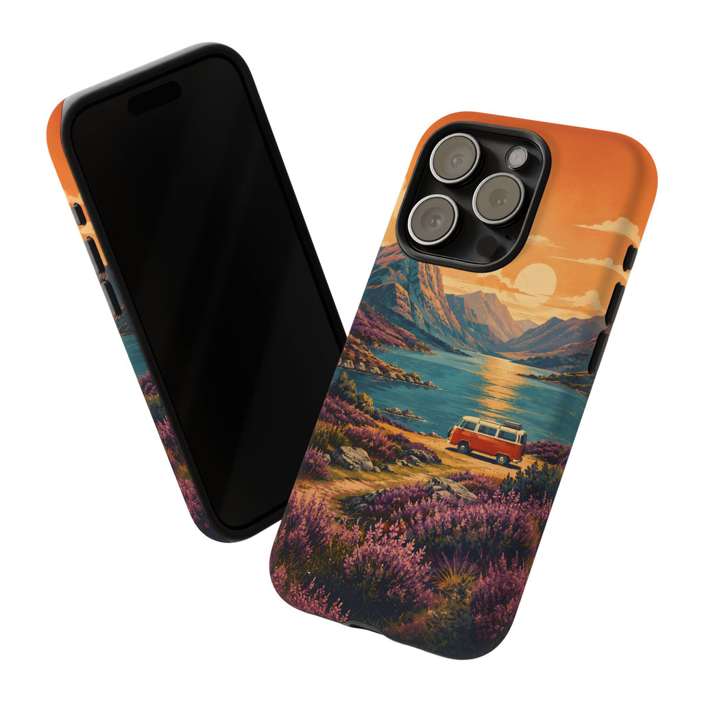 Highland Road Trip Phone Case – Scottish Loch Sunset & Heather Landscape