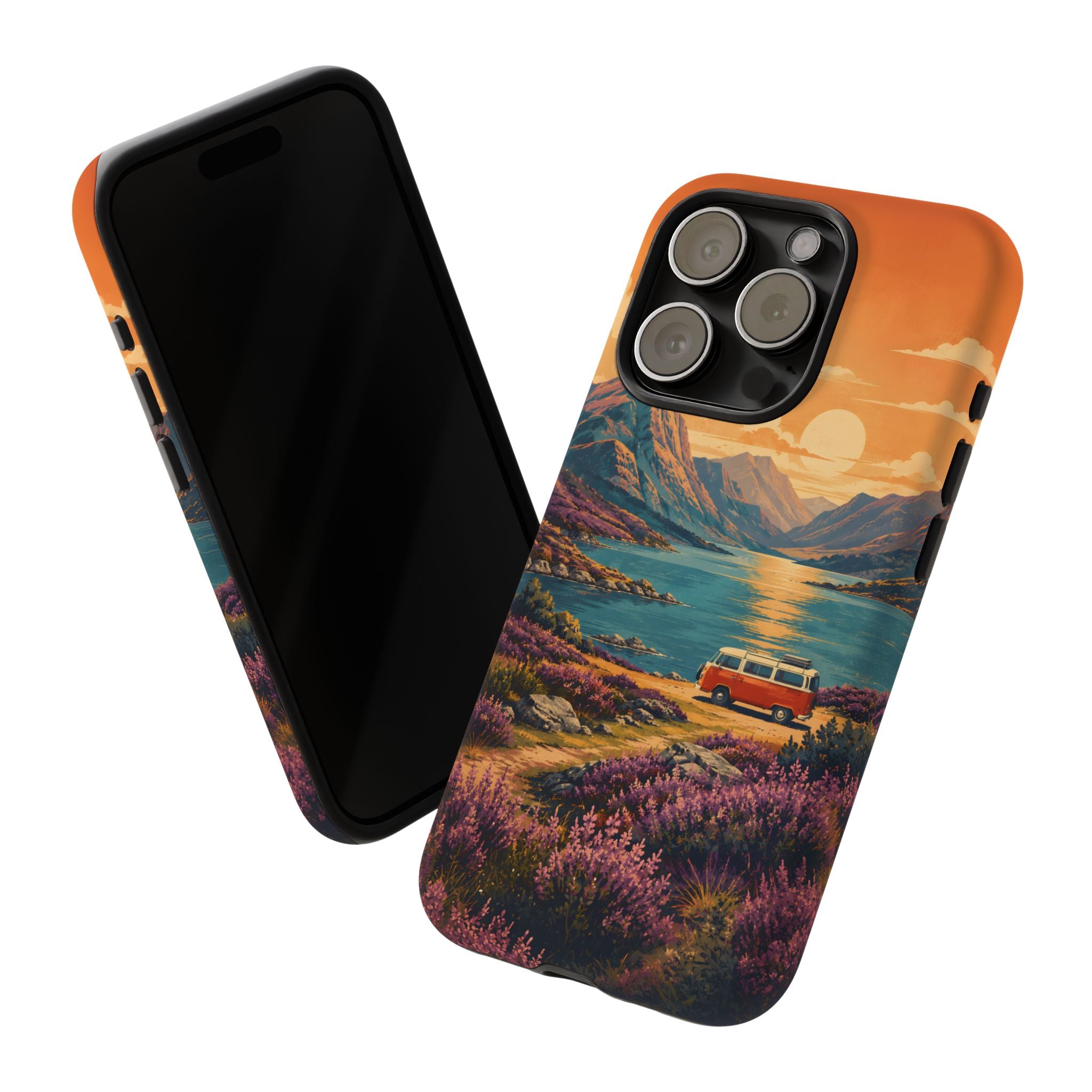 Highland Road Trip Phone Case – Scottish Loch Sunset & Heather Landscape