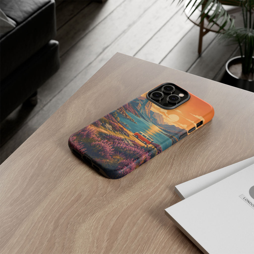Highland Road Trip Phone Case – Scottish Loch Sunset & Heather Landscape