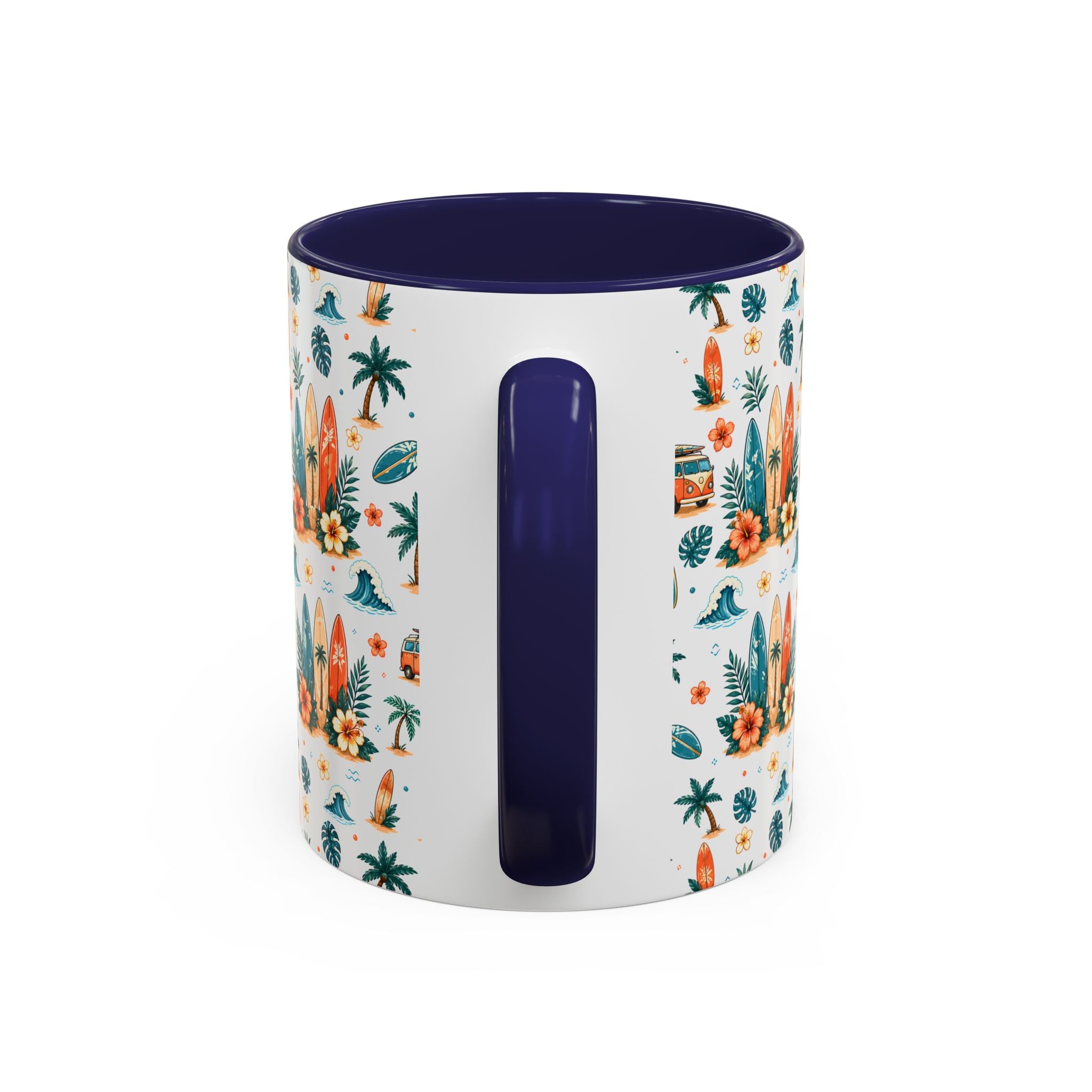 Surfboard & Palm Accent Coffee Mug — Tropical Beach Pattern 11/15oz