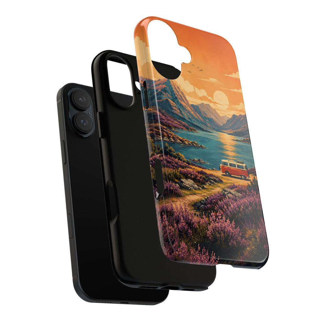 Highland Road Trip Phone Case – Scottish Loch Sunset & Heather Landscape