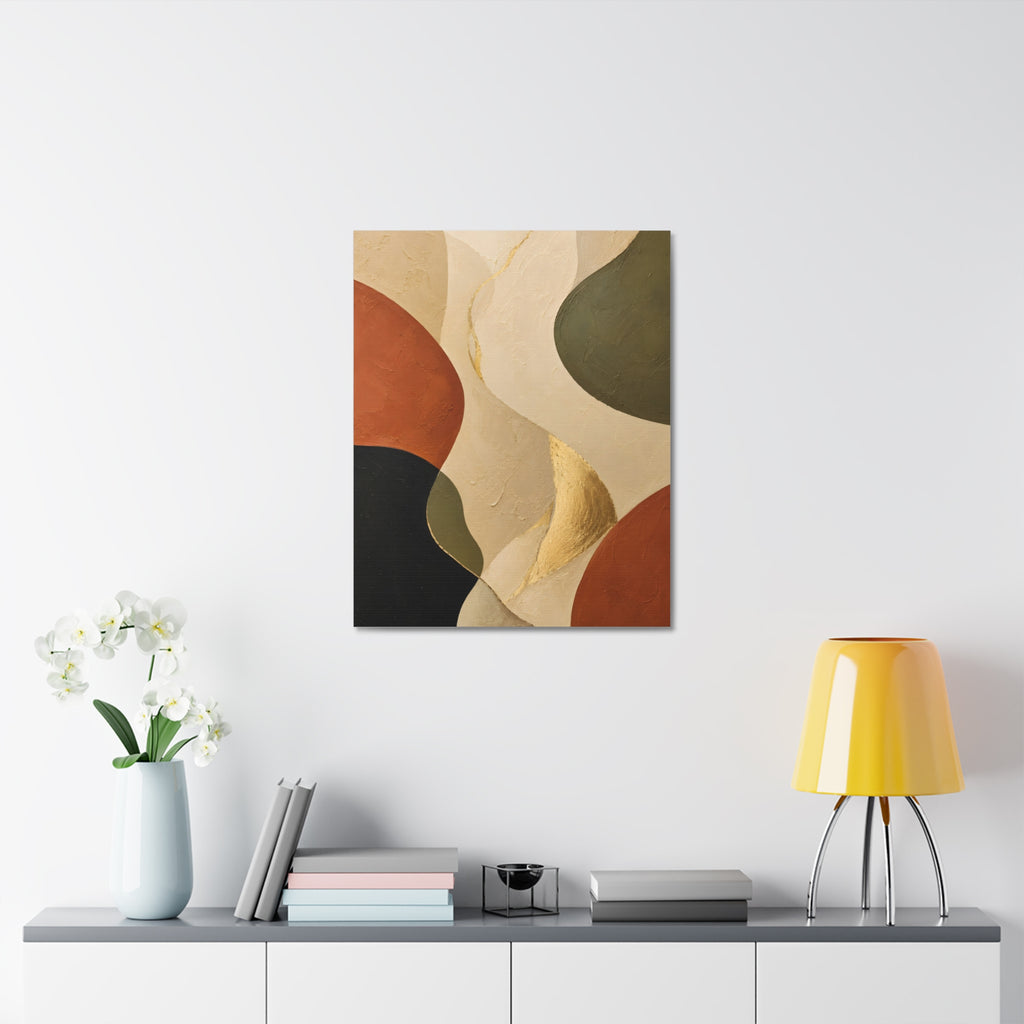 Abstract Earth Tone Canvas Wall Art — Organic Shapes with Gold Accent