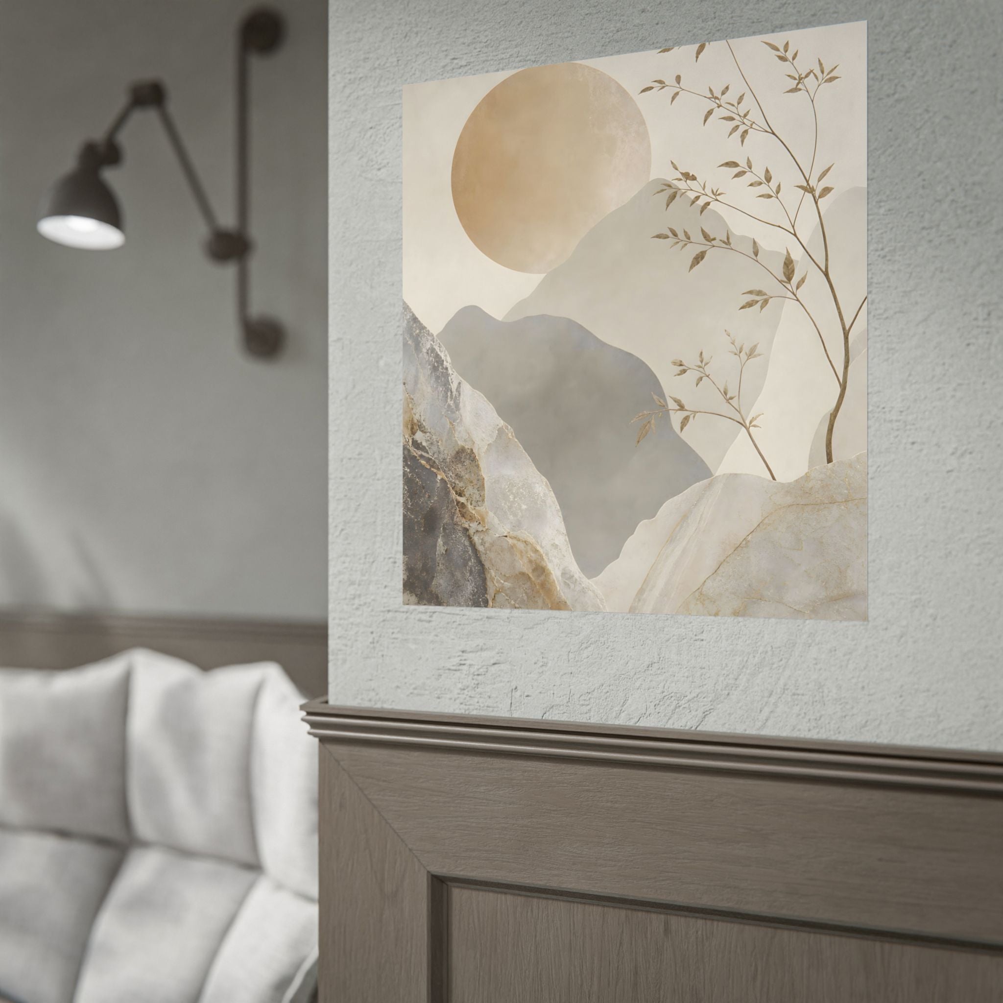 Neutral Minimalist Mountain Sun Rolled Poster
