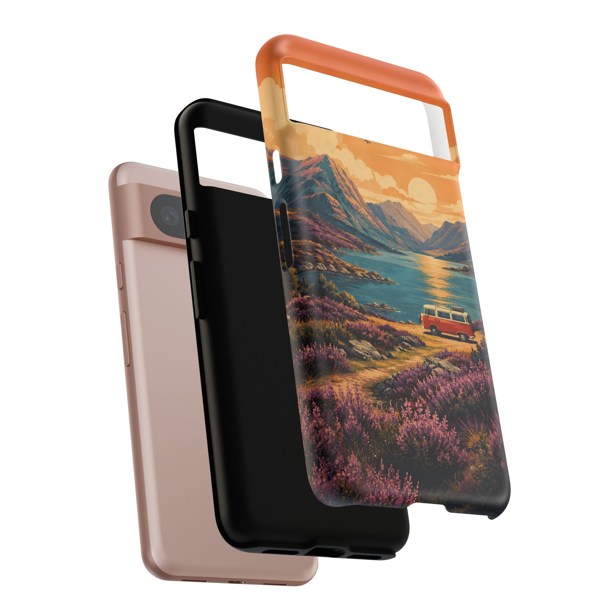 Highland Road Trip Phone Case – Scottish Loch Sunset & Heather Landscape