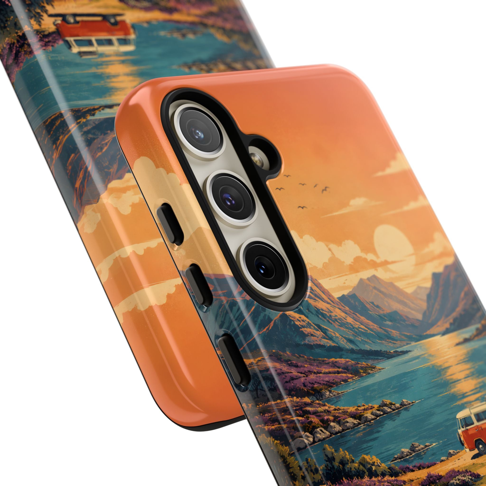 Highland Road Trip Phone Case – Scottish Loch Sunset & Heather Landscape