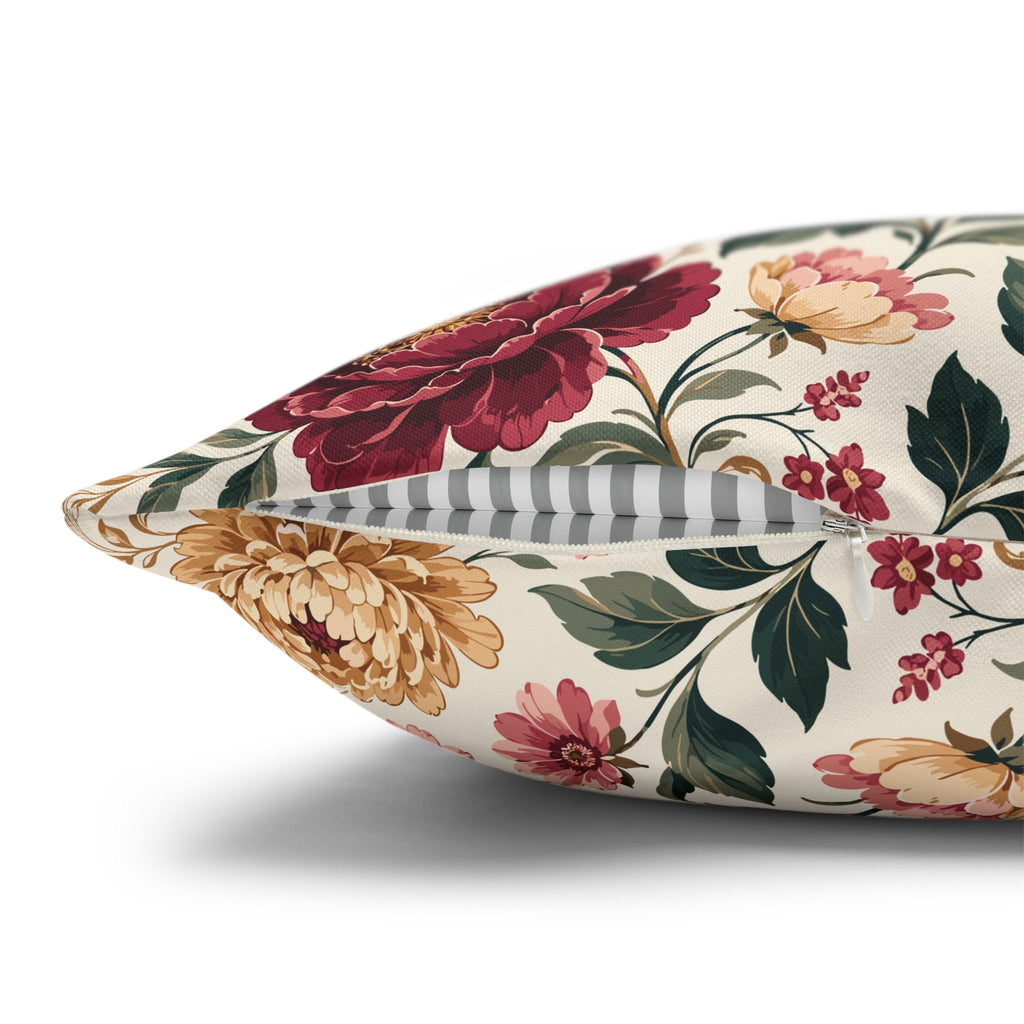 Floral Peony Canvas Pillowcase — Vintage Rose Square Throw Pillow Cover