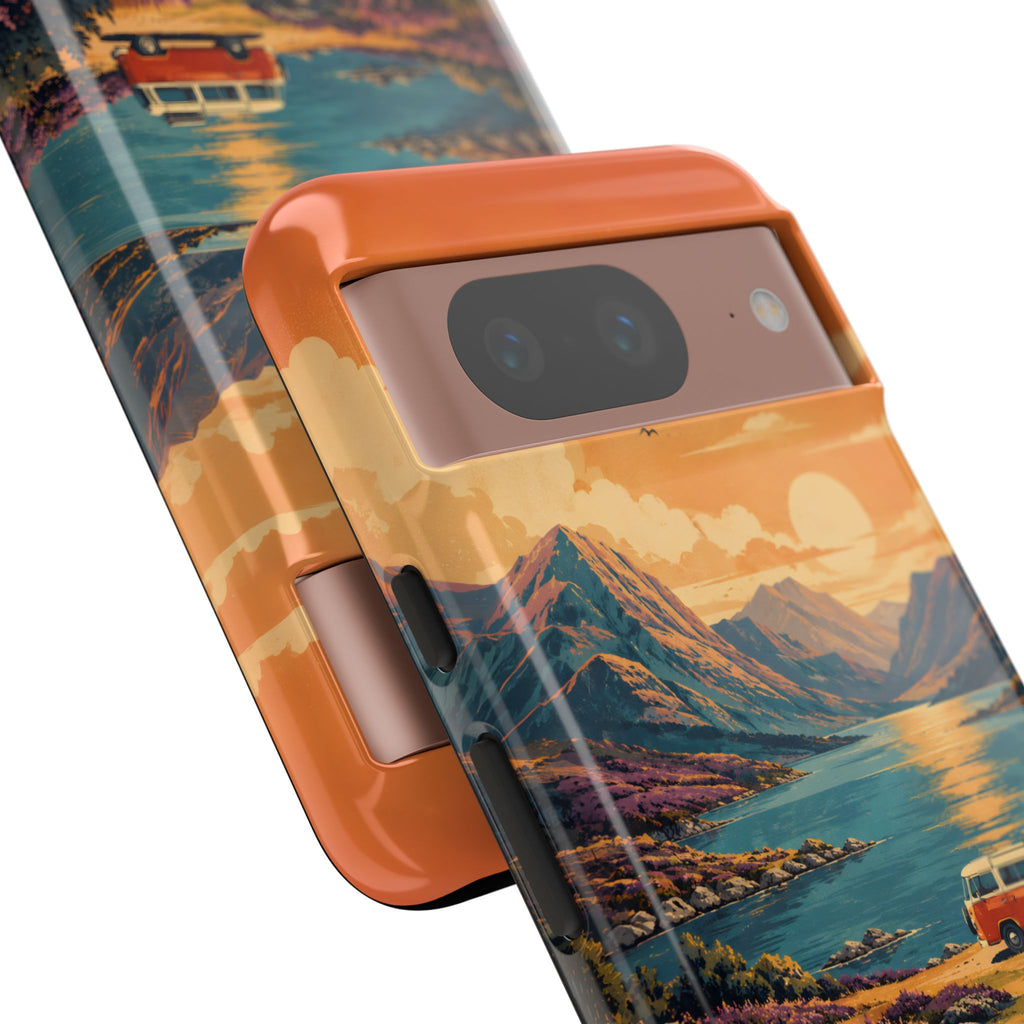 Highland Road Trip Phone Case – Scottish Loch Sunset & Heather Landscape