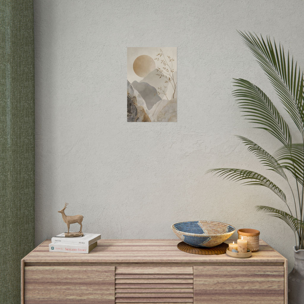 Neutral Minimalist Mountain Sun Rolled Poster