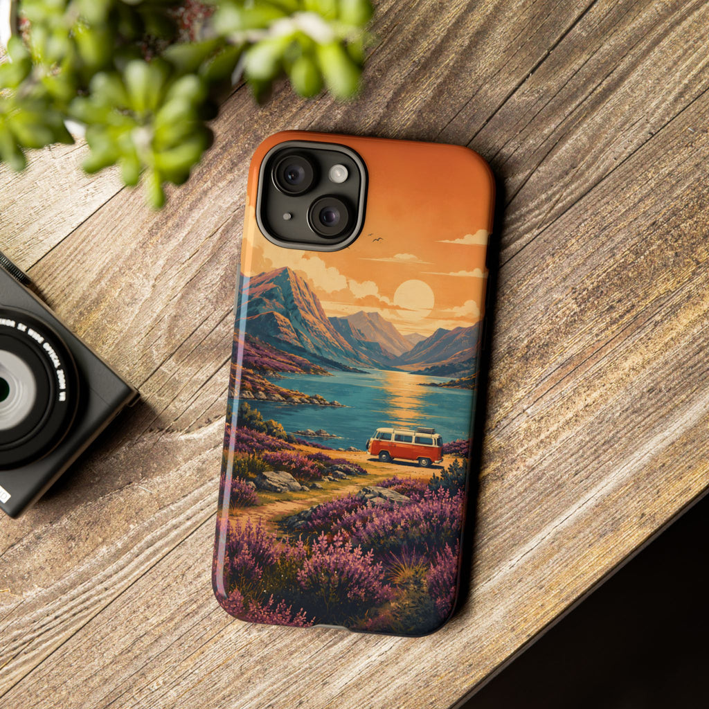 Highland Road Trip Phone Case – Scottish Loch Sunset & Heather Landscape