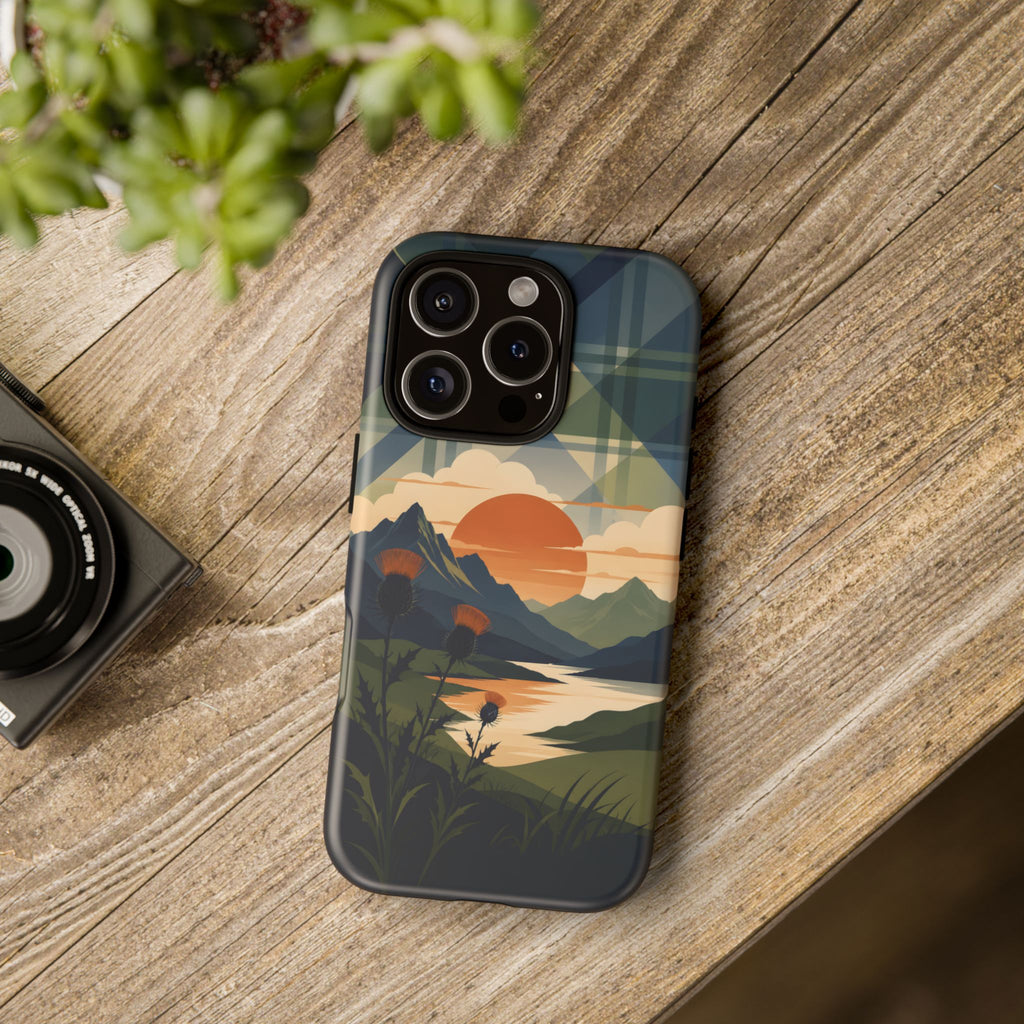 Highland Sunset Tartan Phone Case – Scottish Thistle Summer Festival Edition
