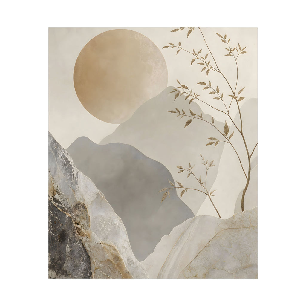 Neutral Minimalist Mountain Sun Rolled Poster