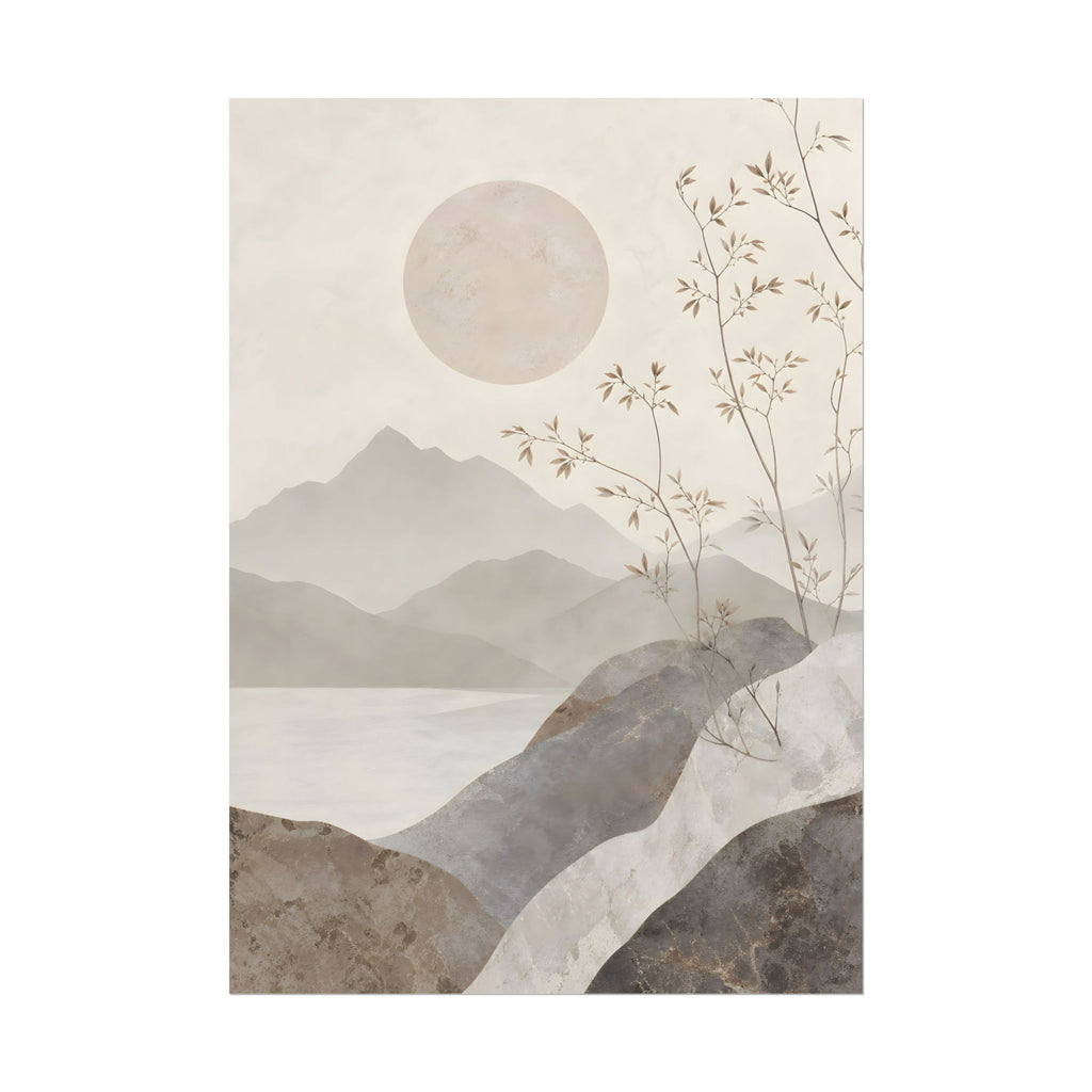 Rolled Poster — Serene Ink Mountain Landscape Wall Art