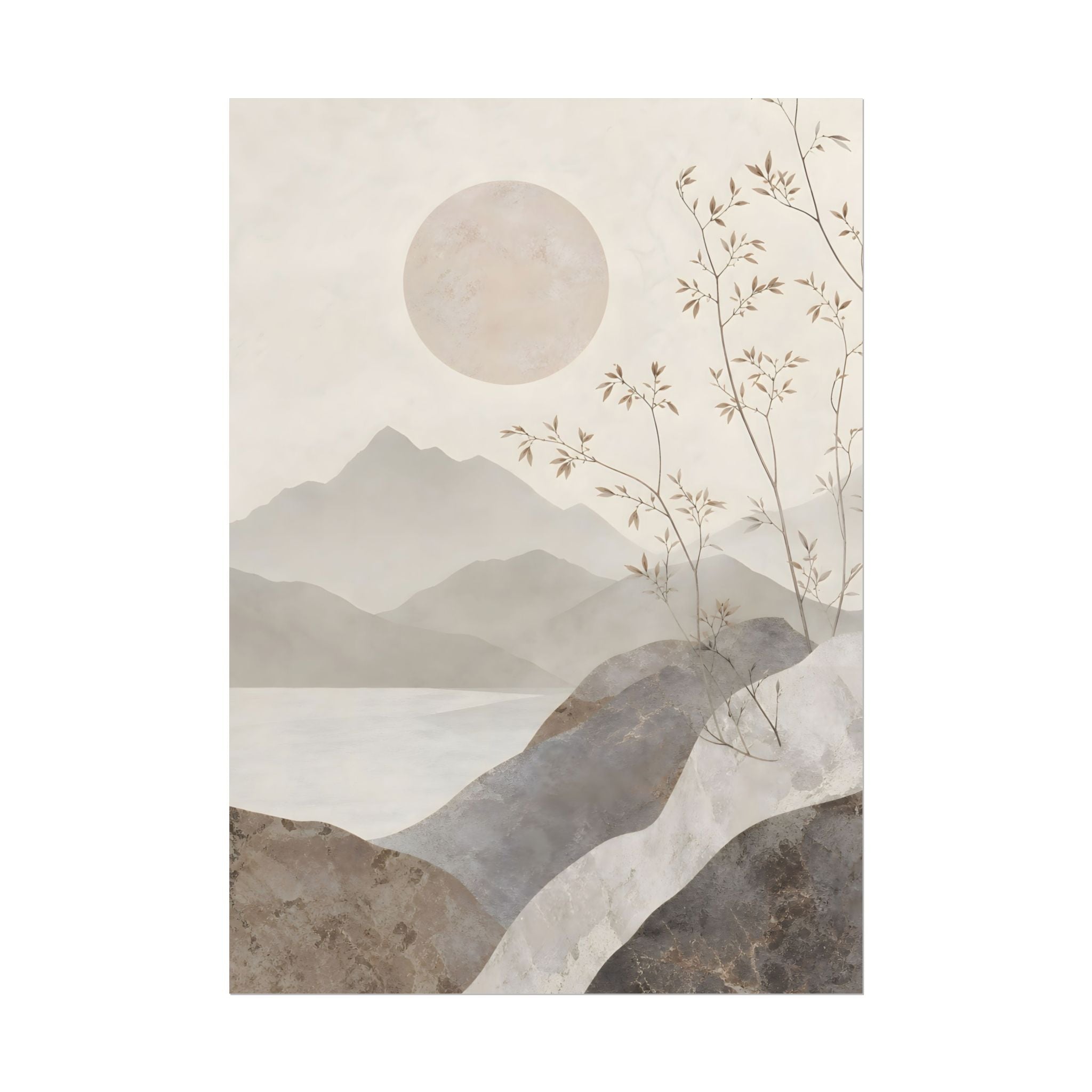 Rolled Poster — Serene Ink Mountain Landscape Wall Art