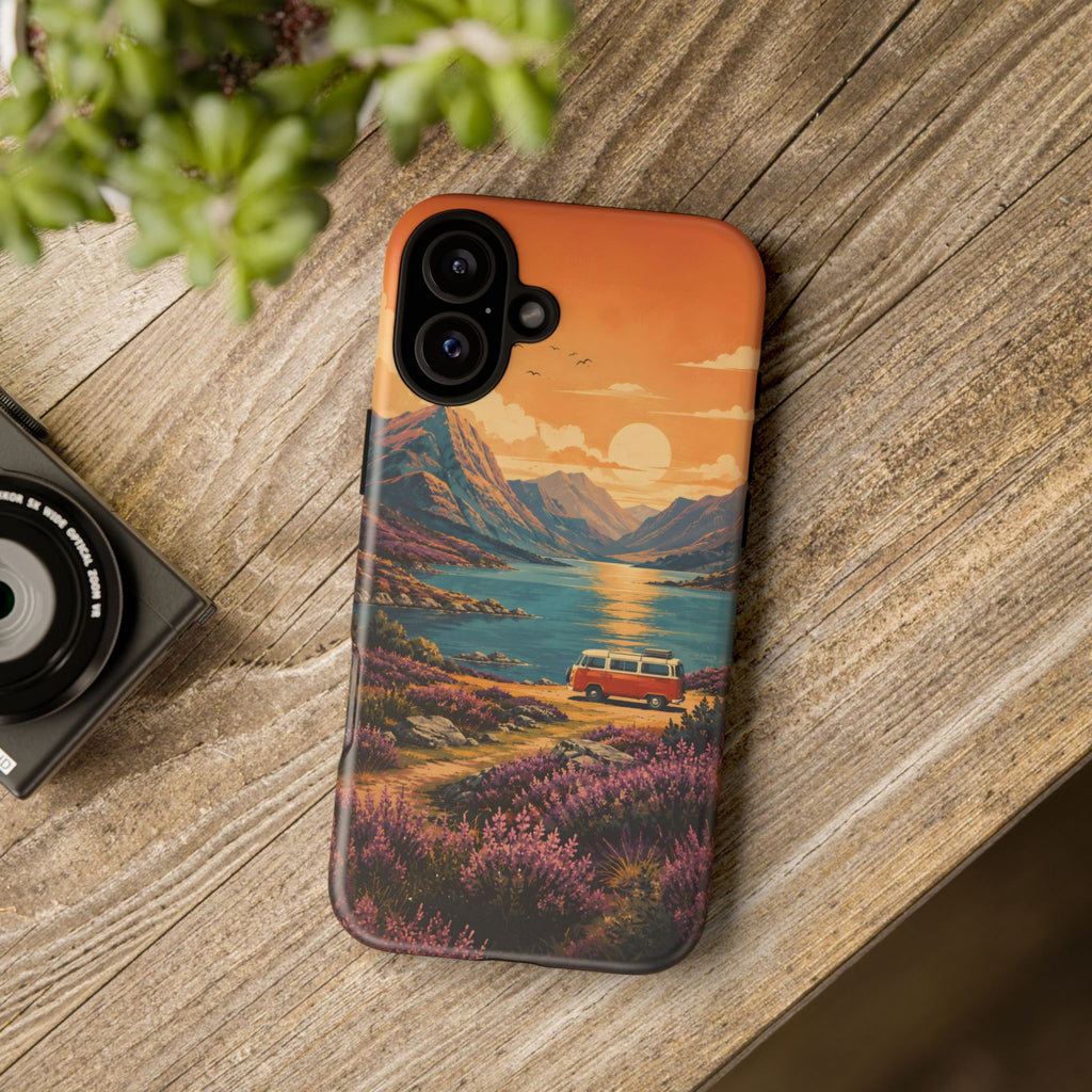Highland Road Trip Phone Case – Scottish Loch Sunset & Heather Landscape