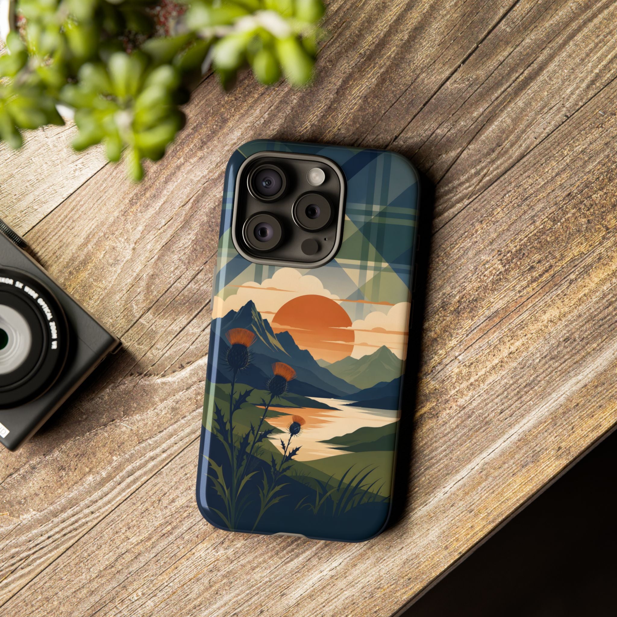 Highland Sunset Tartan Phone Case – Scottish Thistle Summer Festival Edition