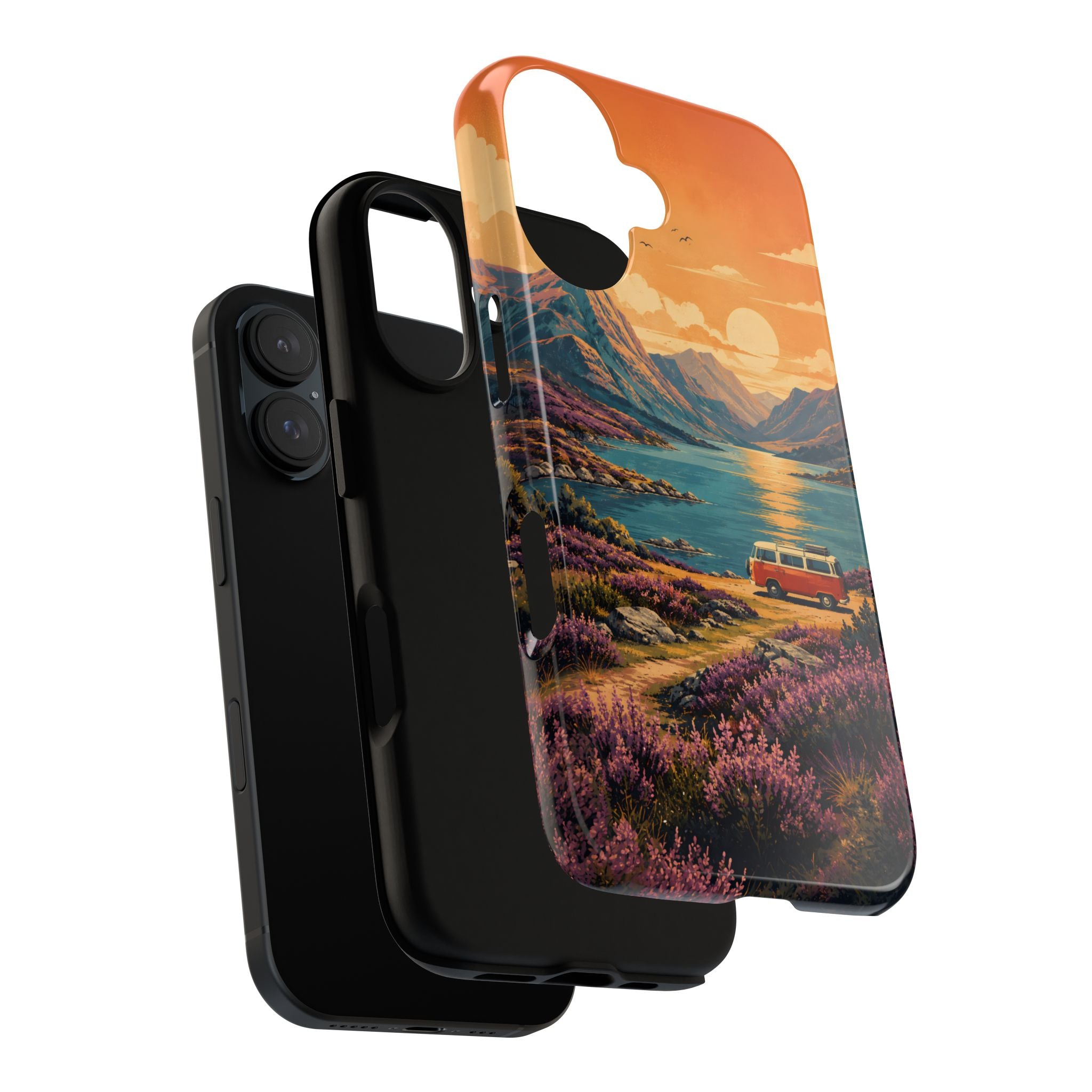 Highland Road Trip Phone Case – Scottish Loch Sunset & Heather Landscape