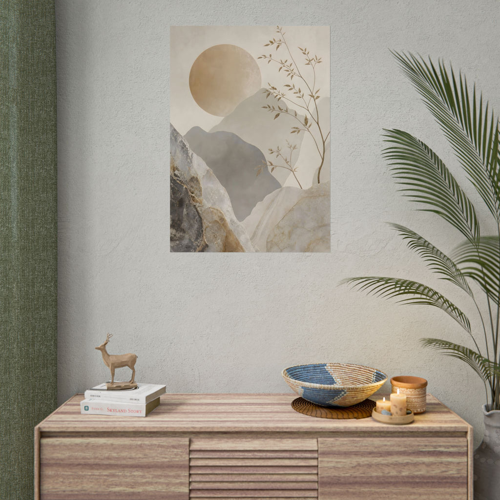 Neutral Minimalist Mountain Sun Rolled Poster