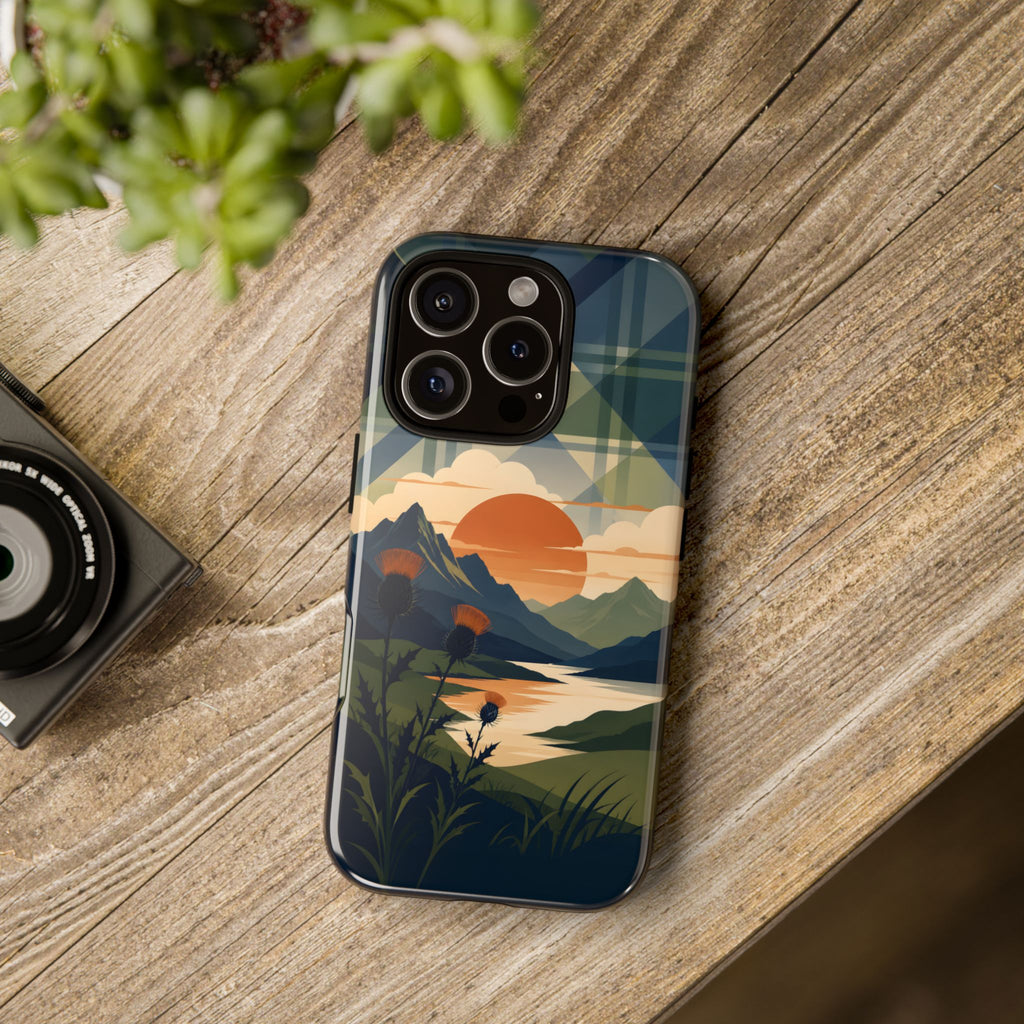 Highland Sunset Tartan Phone Case – Scottish Thistle Summer Festival Edition