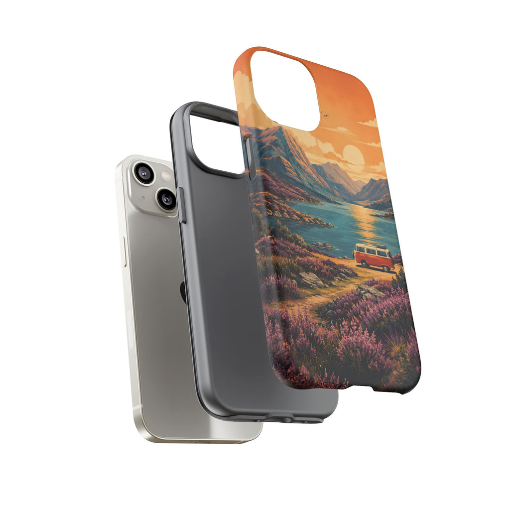 Highland Road Trip Phone Case – Scottish Loch Sunset & Heather Landscape