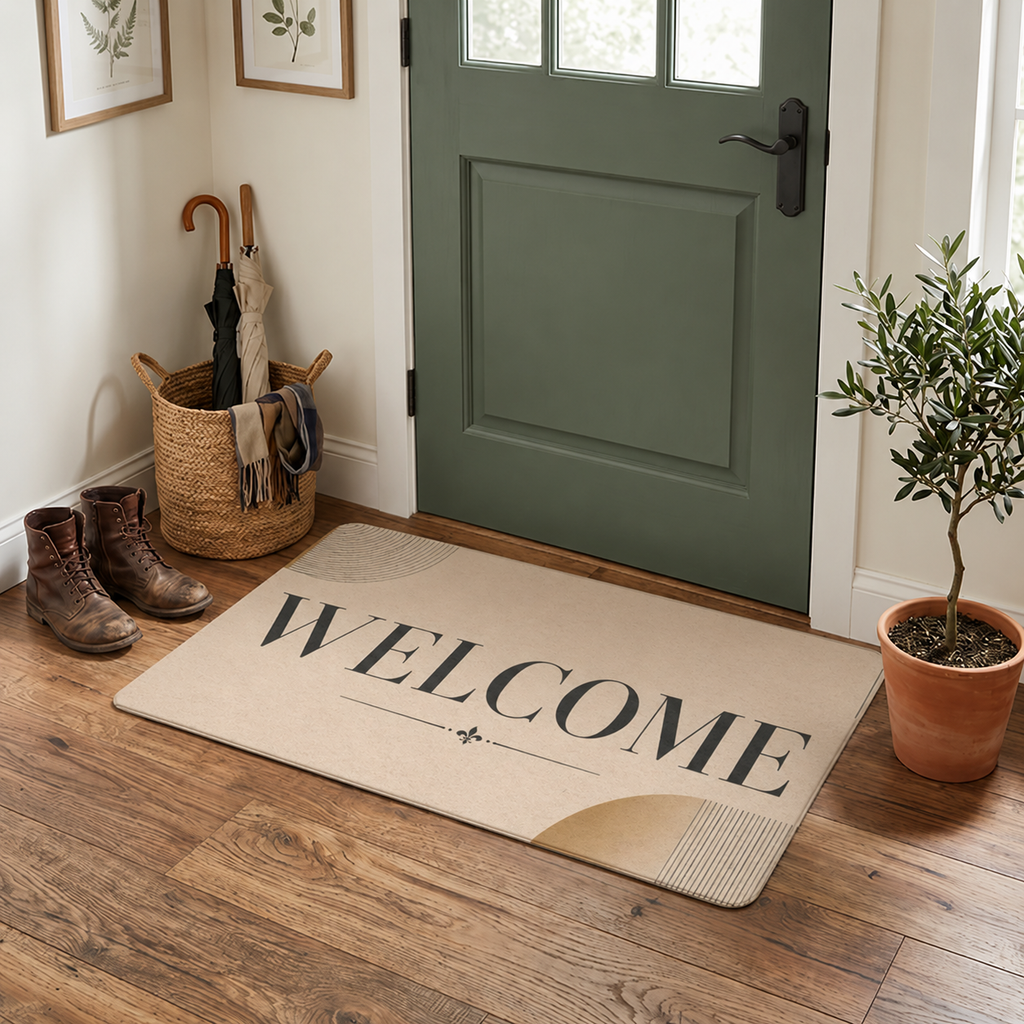 Funny Polyester Doormat — Durable Indoor Outdoor Welcome Mat with Bold Repeating Text Design
