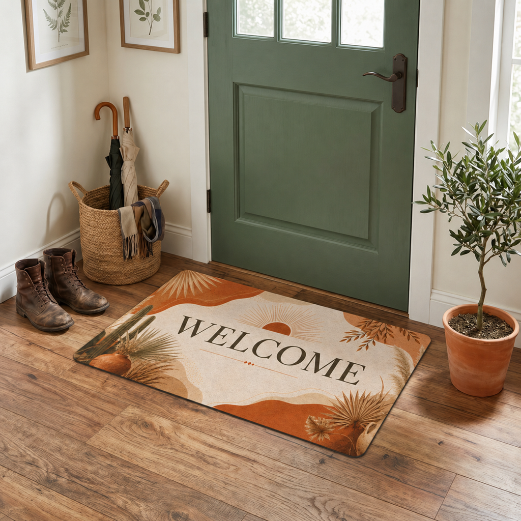 Welcome Doormat — Boho Desert Polyester Entry Rug